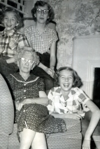 My mom Sandi with her two sisters Nancy (left) & Sue with their grandmother Edna Wood, late 1940's